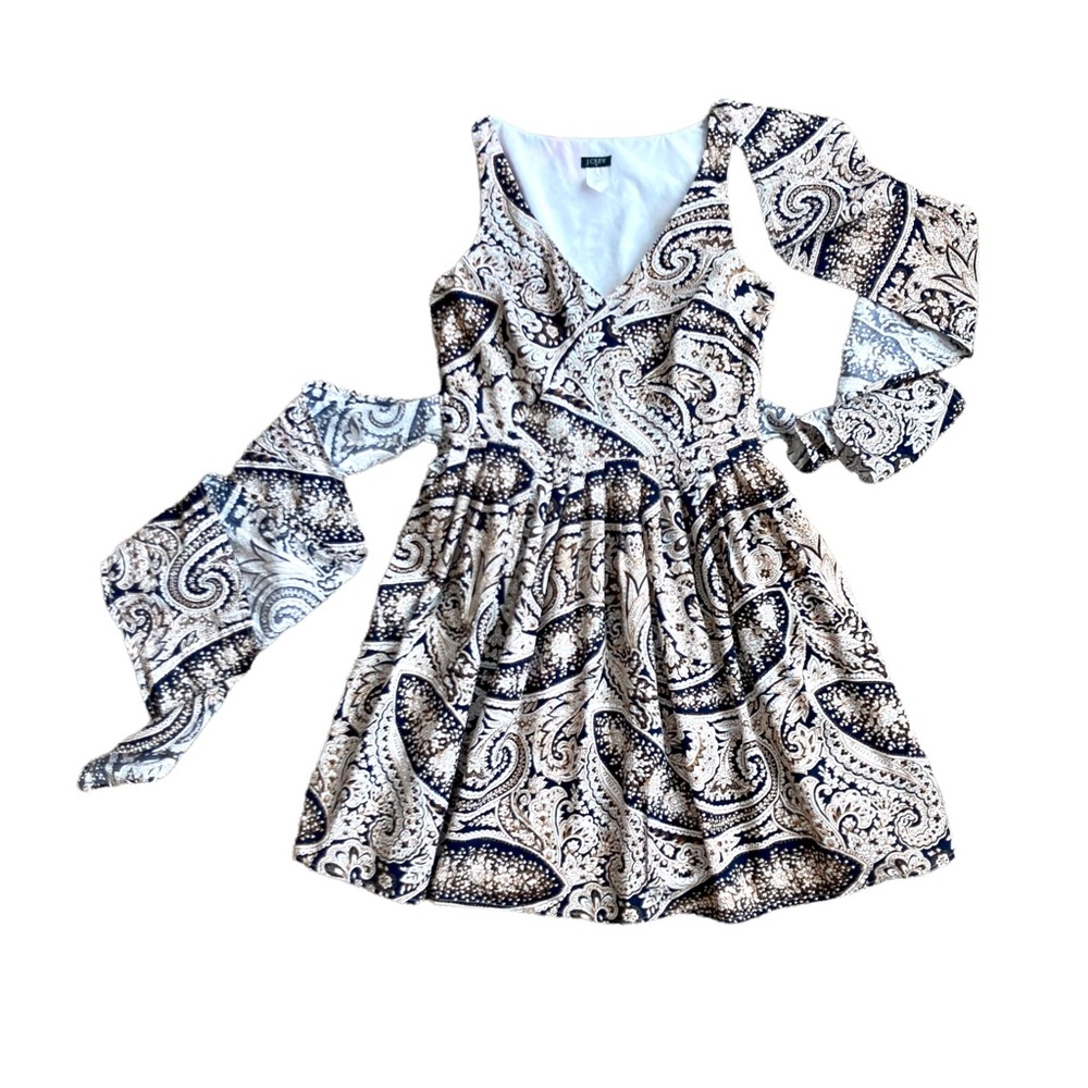 J Crew Women’s navy gold cream paisley print Cecelia dress - Sz 2 - Picture 3 of 11